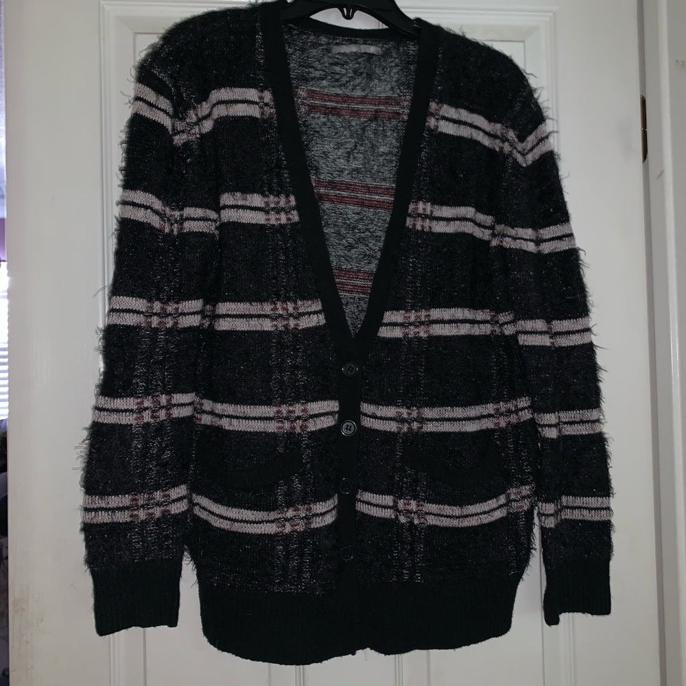 Fuzzy plaid cardigan